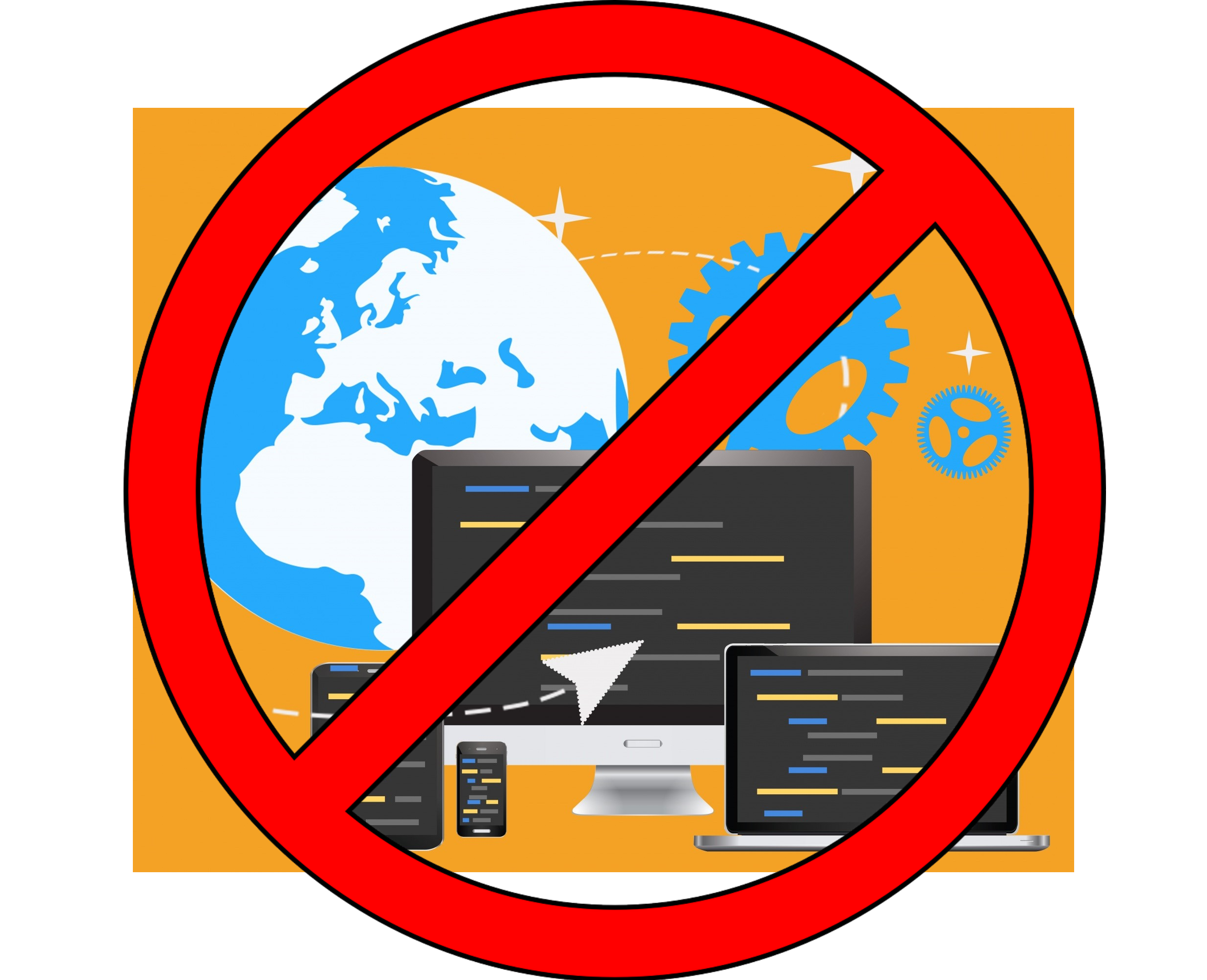 prohibited sign with globe and devices